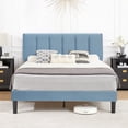 thumbnail image 1 of VECELO Queen Size Platform Bed Frame, Velvet Upholstered Bed Frame with Adjustable Headboard, No Box Spring Needed, Easy Assembly, Light Blue, 1 of 11