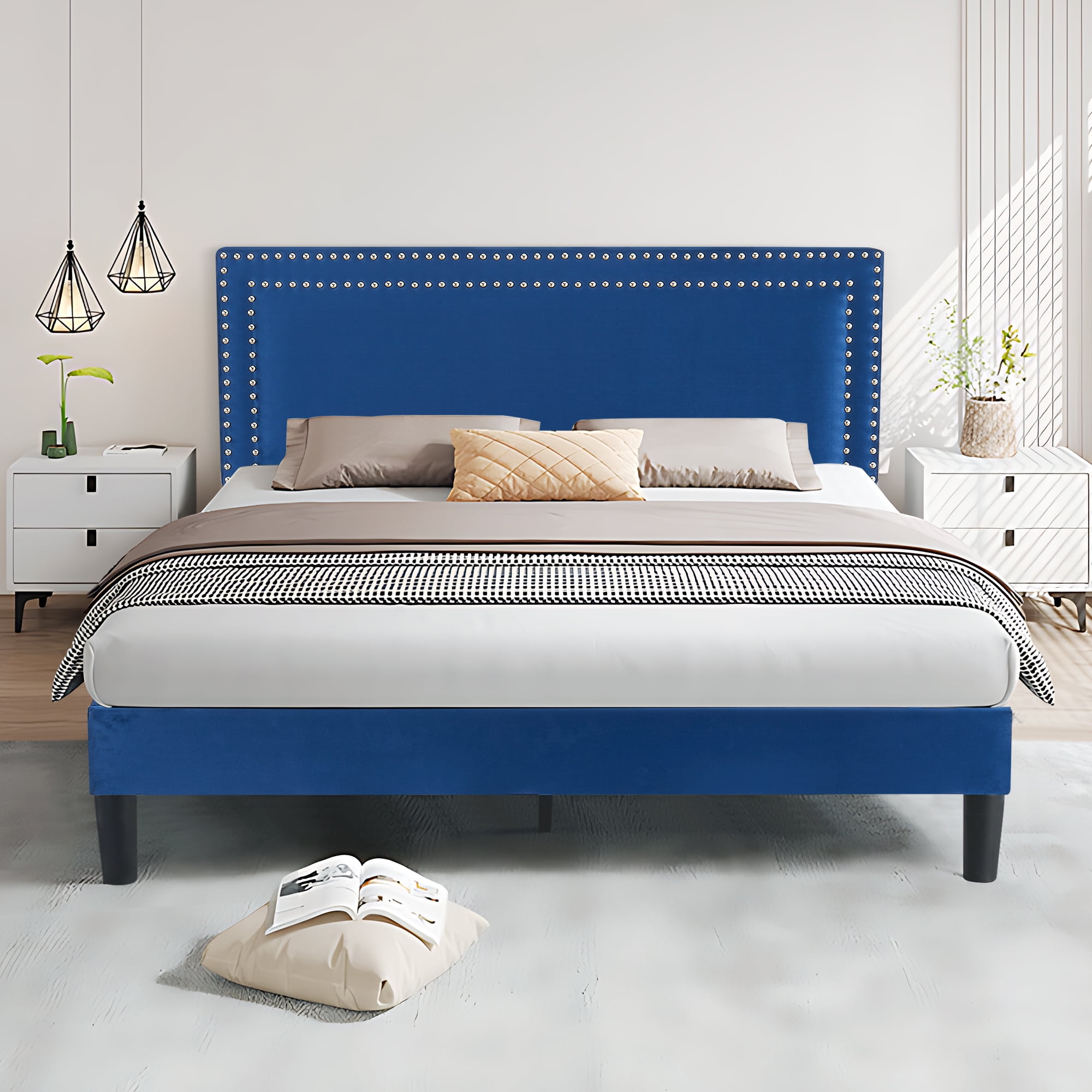 VECELO Queen Size Platform Bed Frame with Adjustable Height Upholstered