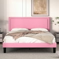 thumbnail image 1 of VECELO Queen Size Platform Bed Frame with Adjustable Height Upholstered Headboard, Strong Wood Slat Support, No Box Spring Needed, Pink, 1 of 11