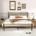 thumbnail image 1 of VECELO Queen Size Platform Bed Frame with Wooden Headboard, Rustic Country Style Mattress Foundation, No Box Spring Needed, Slate, 1 of 10