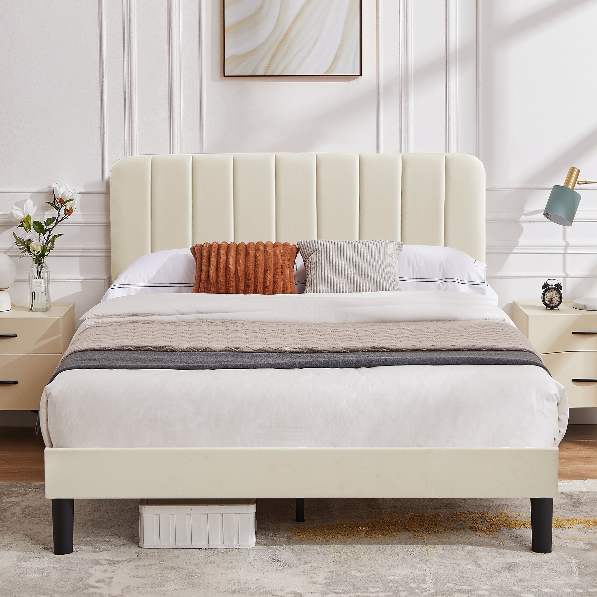 VECELO Queen Size Upholstered Beds, Modern Platform Bed Frame with ...