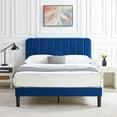 thumbnail image 1 of VECELO Queen Size Upholstered Beds, Modern Platform Bed Frame with Adjustable Headboard, Wooden Slats Support/No Box Spring Needed, Dark Blue, 1 of 14