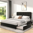 thumbnail image 1 of VECELO Queen Size Bed Frame with 4 Storage Drawers, Modern Upholstered Platform Bed Frame with Adjustable Headboard, No Box Spring Needed, Black, 1 of 16