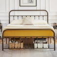 VECELO Queen Size Victorian Style Metal Bed Frame with Headboard