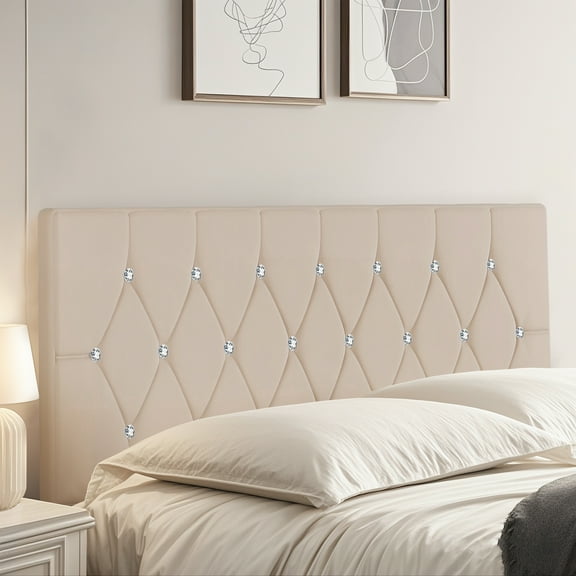 VECELO Queen Upholstered Headboard, Mid-Rise Diamond Tufted Adjustable Headboard from 39.8" to 49.8", Easy Assembly, Beige
