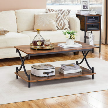 Ktaxon Faux Marble Top Coffee Table with Gold Metal Frame, 2 Tier ...