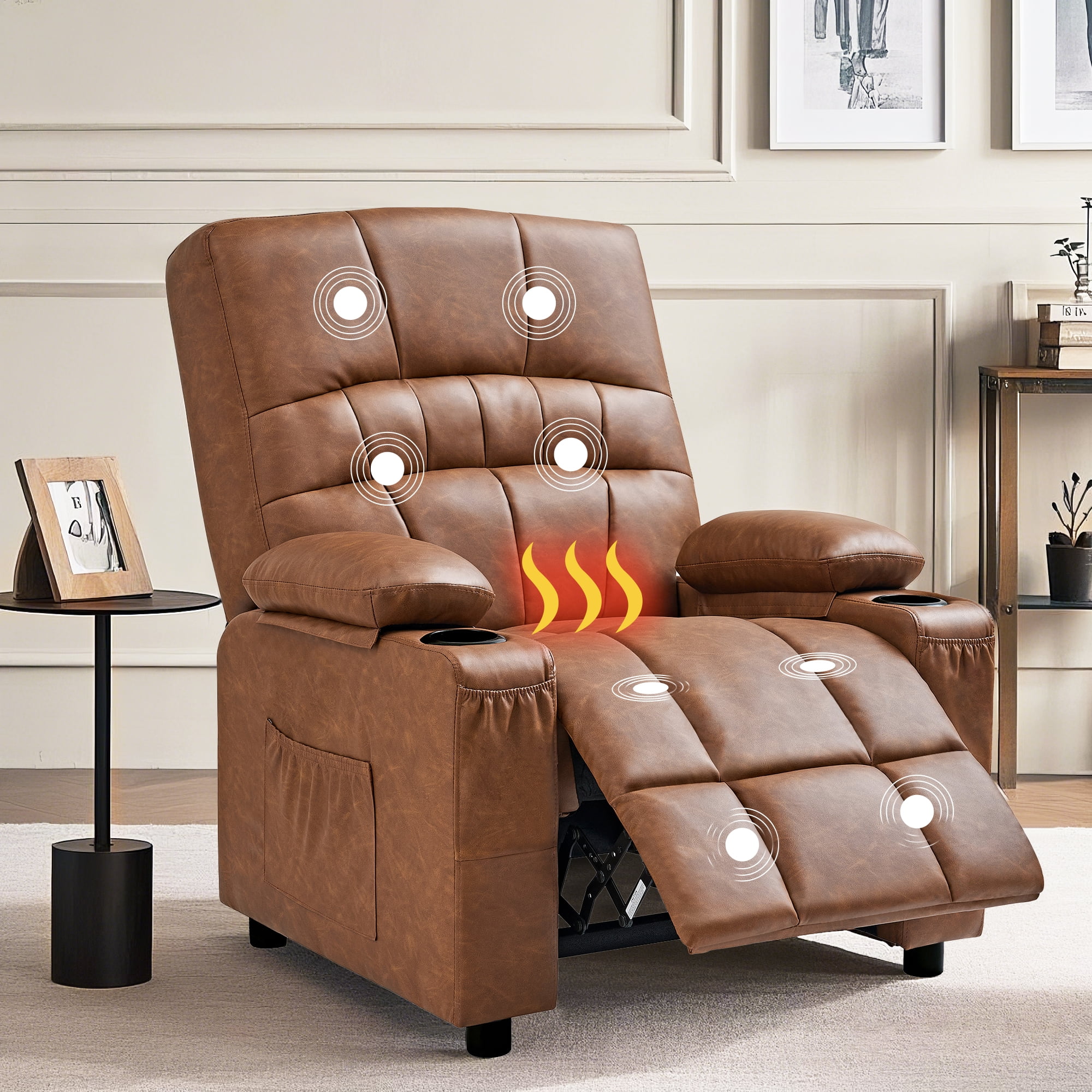 Heated Rocking Chair VECELO Rocker Recliner Chair with Heated and Vibration Massage, PU ...
