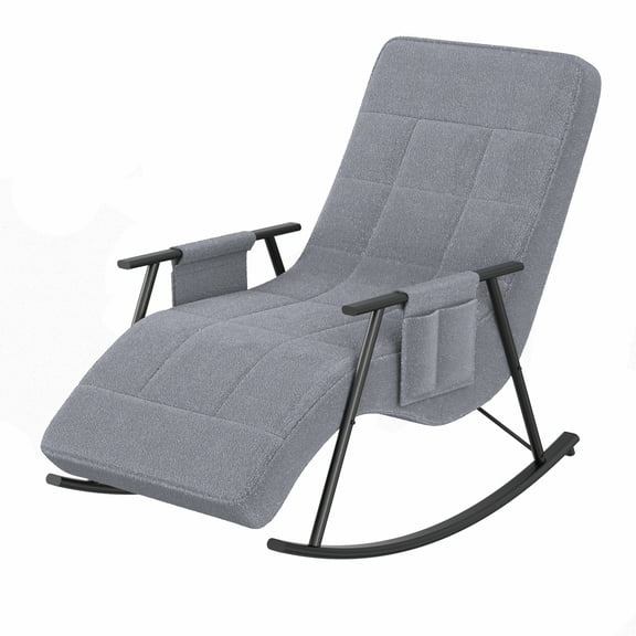 VECELO Rocking Chair Adjustable Backrest & Footrest, Nursery Recliner Chair with Double Side Pocket for Living Room/Bedroom, Gray