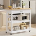 thumbnail image 1 of VECELO Rolling Kitchen Island Cart with Drawer & Power Outlet, Microwave Oven Stand with 3 Shelves and Worktop, White, 1 of 11
