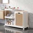 thumbnail image 1 of VECELO Rolling Laundry Basket Cart with Wheels & Storage Shelves, Removable Foldable Laundry Hamper, Space Saving Laundry Organizer for Bathroom, Bedroom & Small Apartment, White, 1 of 11
