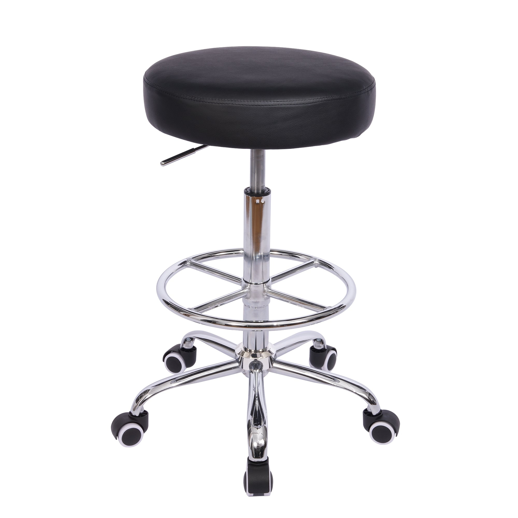 VECELO Round Rolling Stool with Footrest, Modern PU Leather VECELO Round Rolling Stool with Footrest, Modern PU Leather