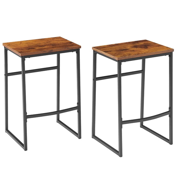 VECELO Set of 2 Bar Stools, Backless Wood Counter Height Stool with Footrest for Kitchen, Living Room, Party Room, Brown