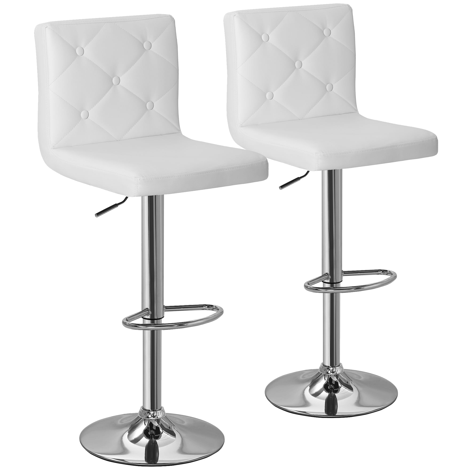 VECELO Adjustable Bar Stools Set Of 2 With Back - White PU Leather, Swivel, Height 24-32.7 Inch, 330 Lb Capacity
