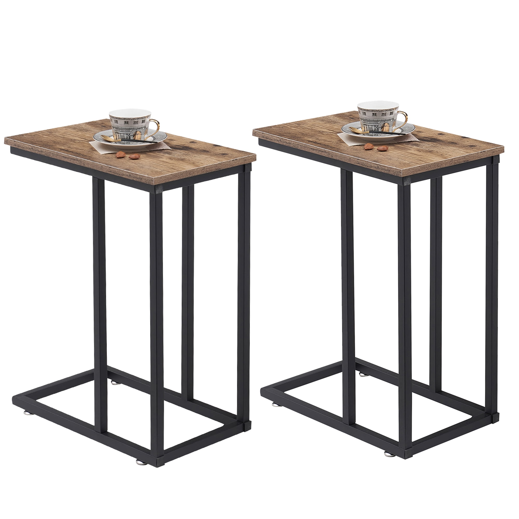 VECELO Set of 2 C-Shaped Sofa Side Table, Small End Table for Living Room, Narrow Bedside/TV Tray Table, Gray