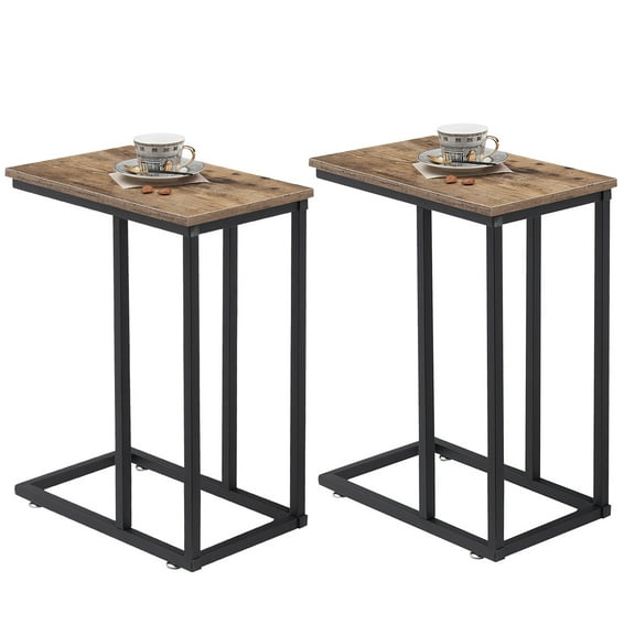 VECELO Set of 2 C-Shaped Sofa Side Table, Small End Table for Living Room, Narrow Bedside/TV Tray Table, Gray