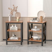 VECELO Set of 2 Nightstand with 3-Tier Shelf, Side End Table for Living Room, Bedroom, Brown