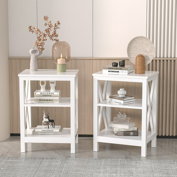VECELO Javlergo Set of 2 Nightstand Bedside Table, Modern Small Side End Table with Open Storage Shelves White