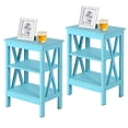 thumbnail image 1 of VECELO Set of 2 Nightstand with 3-Tier Shelves, X-Shaped Sofa Side End Table for Bedroom/Living Room/Office, Light Blue, 1 of 8