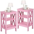 thumbnail image 1 of VECELO Set of 2 Nightstand with 3-Tier Shelves, X-Shaped Sofa Side End Table for Bedroom/Living Room/Office, Pink, 1 of 7