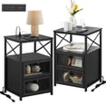 thumbnail image 1 of VECELO Set of 2 Nightstand with Charging Station & 2 Flip Drawers, Sofa Side End Table for Bedroom, Living Room, 2 USB Ports & 2 Power Outlet, Black, 1 of 9