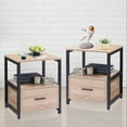 thumbnail image 1 of VECELO Set of 2 Nightstand with Drawer, Square End Side Table Storage Open Shelf, Oak, 1 of 10