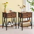 thumbnail image 1 of VECELO Set of 2 Nightstand with Drawer and Storage Shelf, X-Design Side End Table, Rustic Brown, 1 of 9