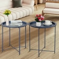 thumbnail image 1 of VECELO Set of 2 Round Side End Table, Folding Metal Small Coffee Table with Removable Tray for Living Room Bedroom Balcony and Office, Blue, 1 of 7