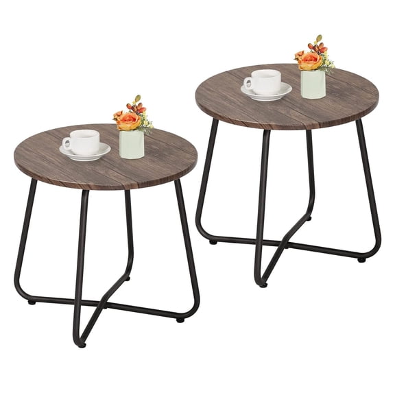 VECELO Set of 2 Round Side End Table, Modern Storage Shelf Tray for Bedroom,Living Room,Outdoor, Brown