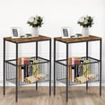 thumbnail image 1 of VECELO Set of 2 Side Table with Mesh Basket, Industrial End Table/Bedside/Nightstand Magazine Rack for Bedroom Bathroom Living Room, Brown, 1 of 8