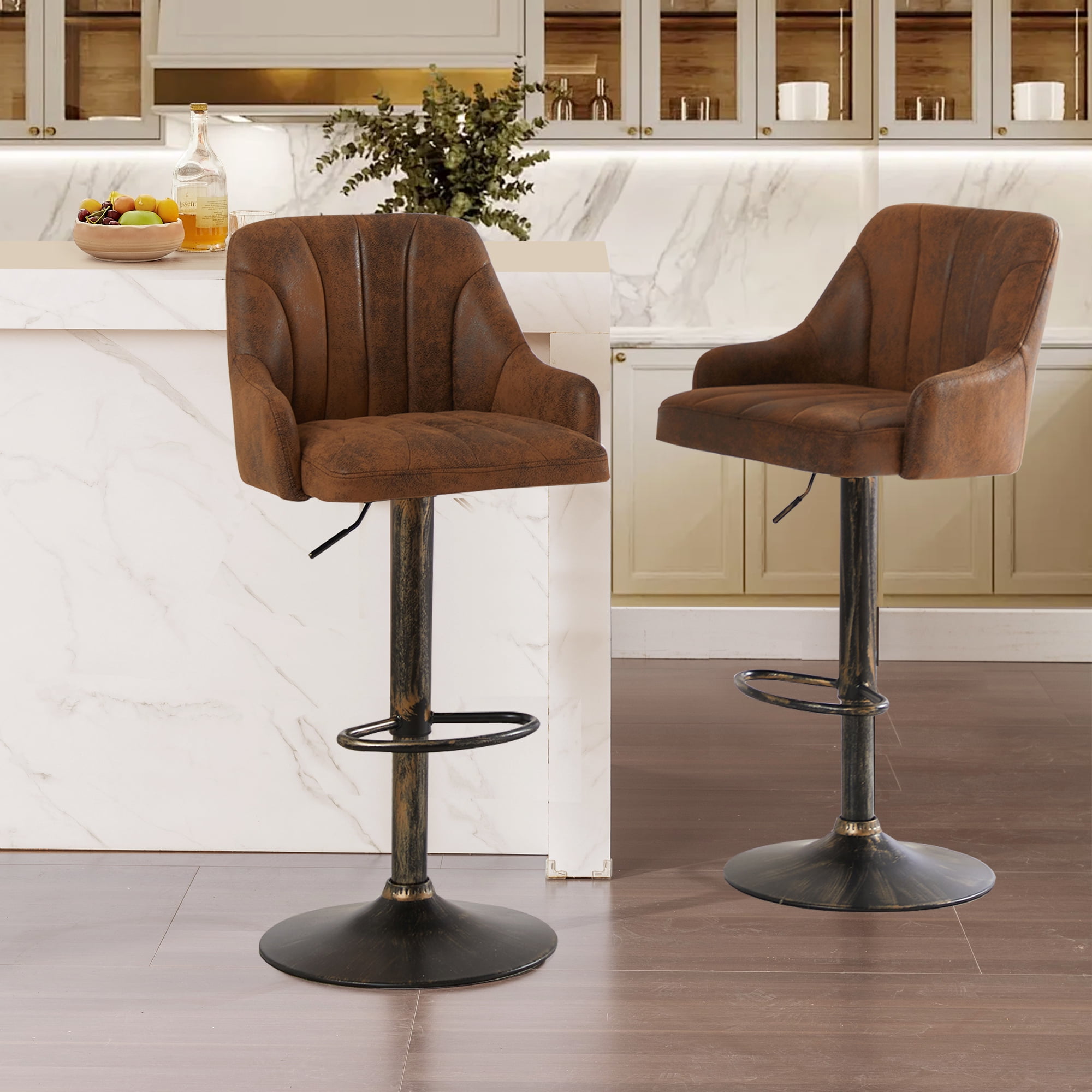 VECELO Set of 2 Swivel Bar Stools, Adjustable Counter Height Barstools ...