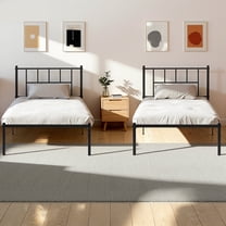 VECELO Set of 2 Twin Bed Frame with Headboard & Footboard, Metal Platform Bed Frame, No Box Spring Needed, Black