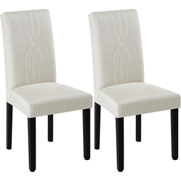 VECELO Upholstered Dining Chairs, Modern Fabric High Back Chair with Wood Legs for Kitchen, Living Room, Set of 2, Beige