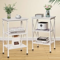 VECELO Set of 2 X-Design Side End Table Living Room, Modern Nightstands with Storage Shelf for Bedroom, White
