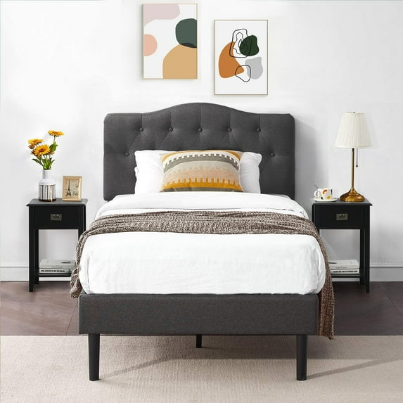 VECELO (Set of 3) Bedroom Set Upholstered Bed Frame and 2 Nightstand