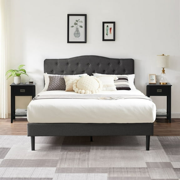 VECELO (Set of 3) Bedroom Set Upholstered Bed Frame and 2 Nightstand