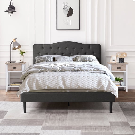 VECELO (Set of 3) Bedroom Set Upholstered Bed Frame and 2 Nightstand