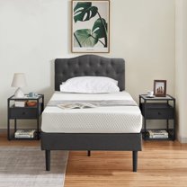VECELO (Set of 3) Bedroom Set with Upholstered Bed Frame and Nightstand