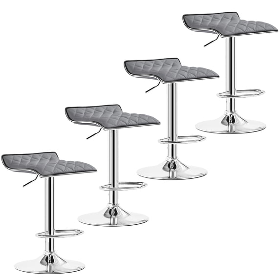 VECELO Set of 4 Adjustable Swivel Bar Stools, Modern Counter Height Bar Chair with Footrest, Gray