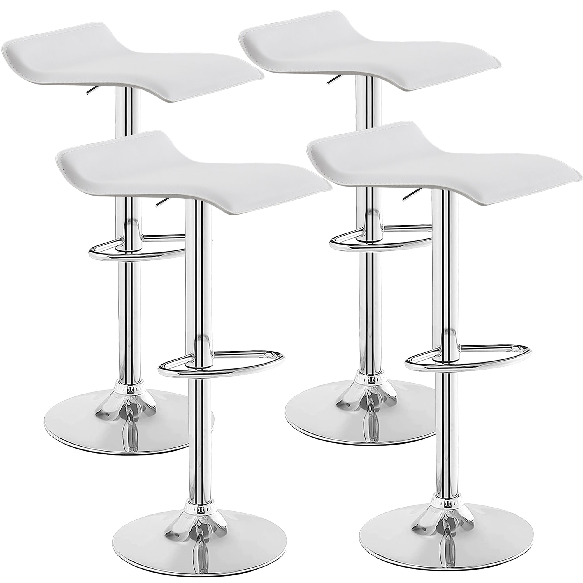 VECELO Set of 4 Adjustable Swivel Bar Stools, Modern PU Leather with ...