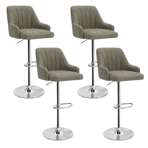 VECELO Set of 4 Bar Stools, Faux Leather Adjustable Swivel Counter Height Barstools with Backrest and Armrest, Dark Gray