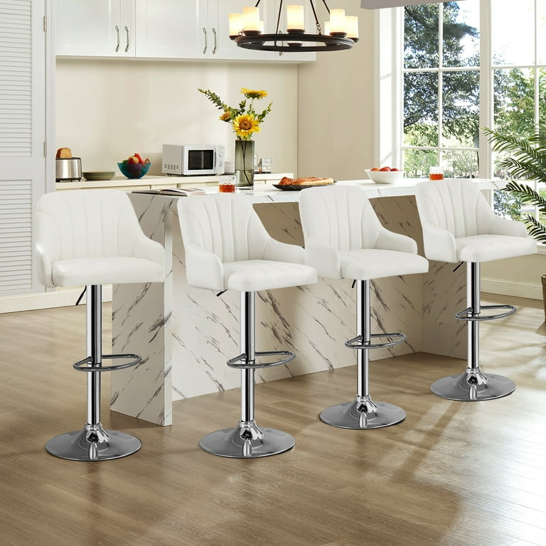 White leather adjustable bar stools deals