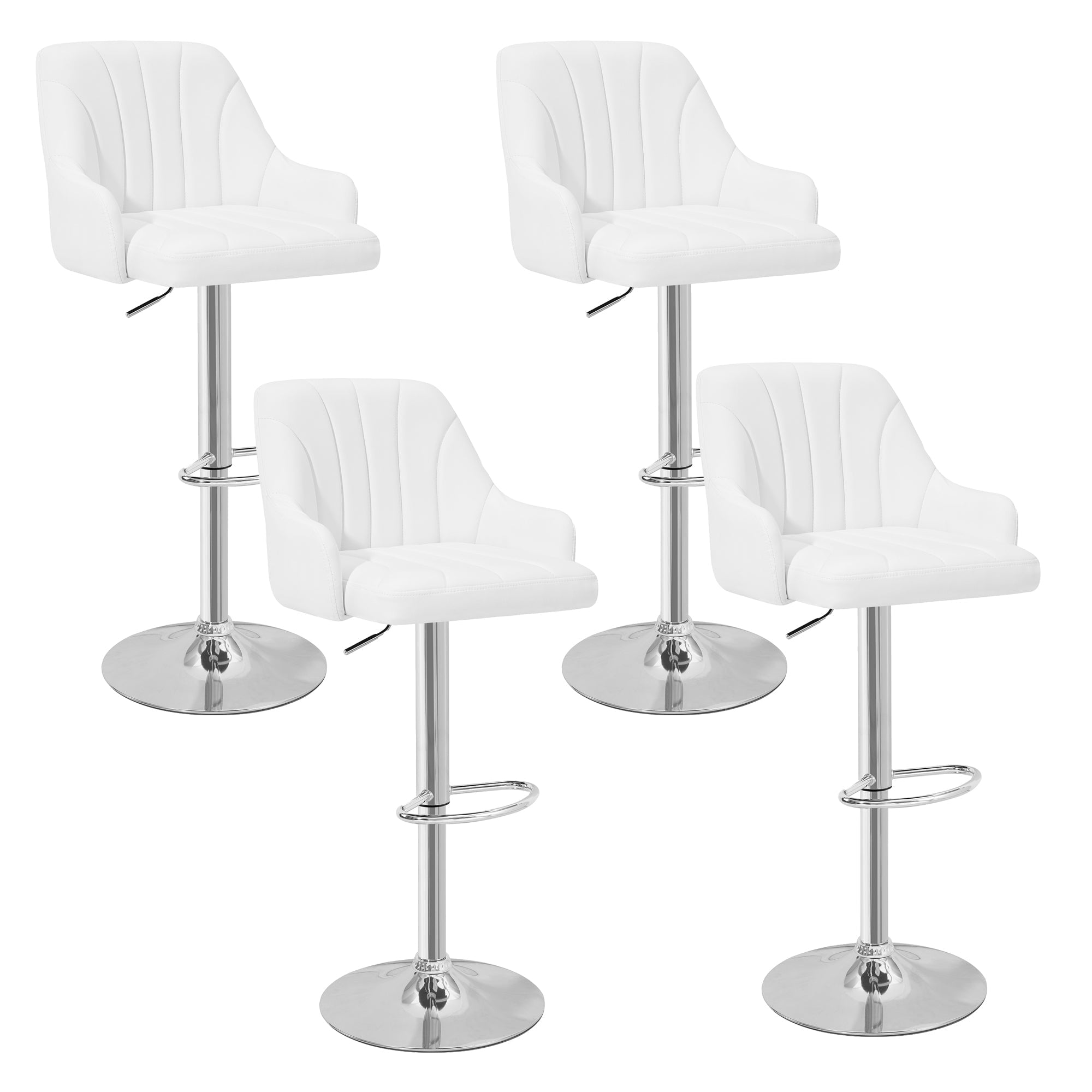 VECELO Set of 4 Bar Stools, Faux Leather Adjustable Swivel Counter Height Barstools with Backrest and Armrest, White