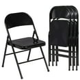 thumbnail image 1 of VECELO Set of 4 Metal Folding Chairs with Triple Braced & Double Hinged Back for Home Office, Black, 1 of 8