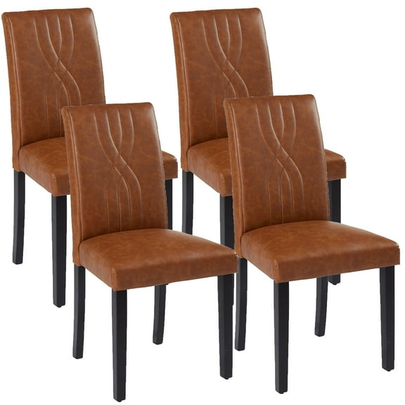 VECELO Set of 4 PU Leather Dining Chairs, Modern Upholstered Dinner Chair for Living Room, Kitchen, Brown