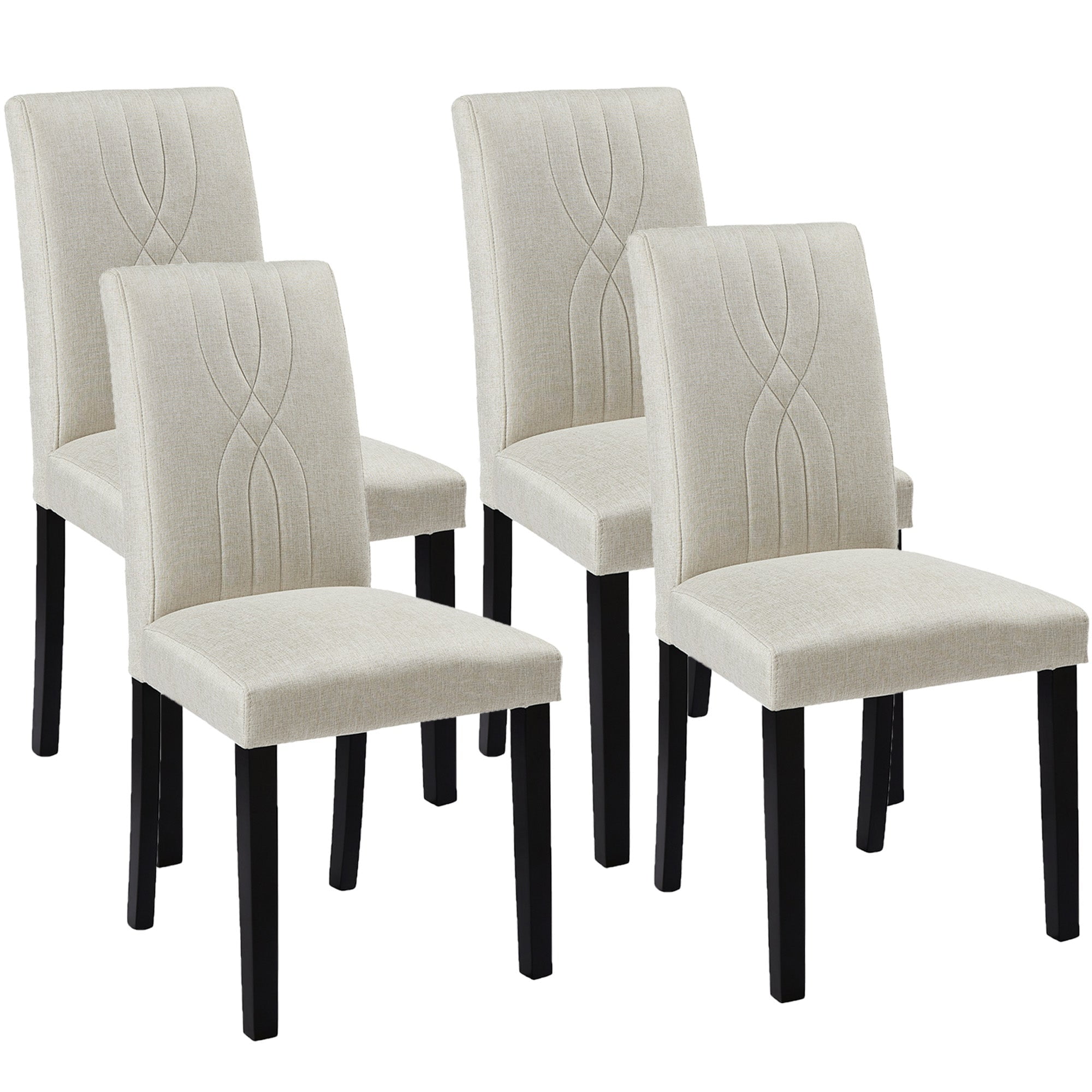VECELO Upholstered Dining Chairs, Modern Fabric High Back Chair with Wood Legs for Kitchen, Living Room, Set of 4, Beige