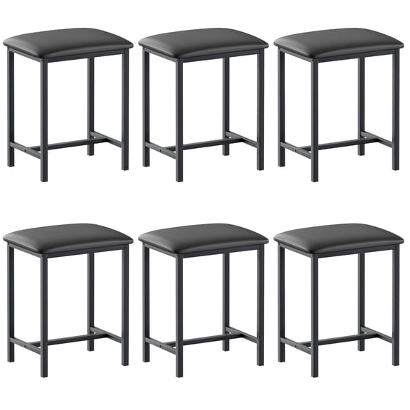 VECELO Set of 6 Counter Height Bar Stools, Modern Backless Kitchen Chairs with Upholstered Seat and Metal Frame, Black
