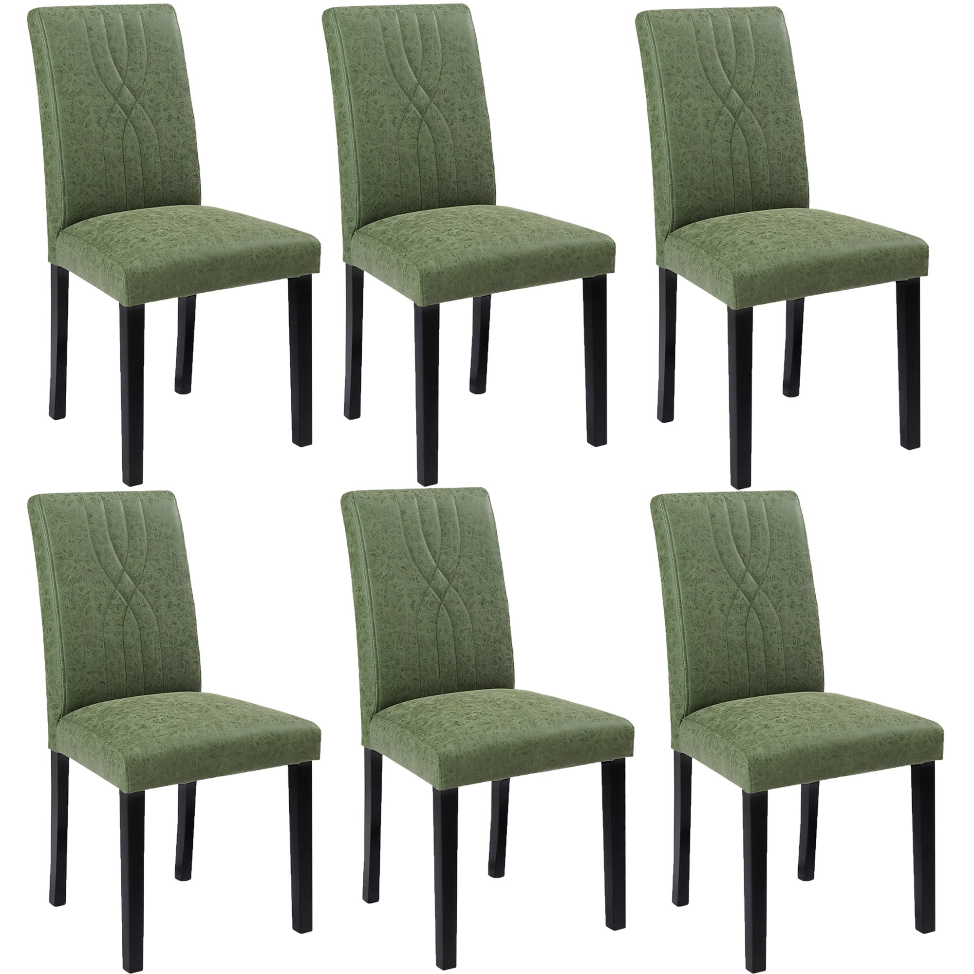 VECELO Upholstered Dining Chairs, Modern PU Leather High Back Chair with Wood Legs for Kitchen, Living Room, Set of 6, Dark Green
