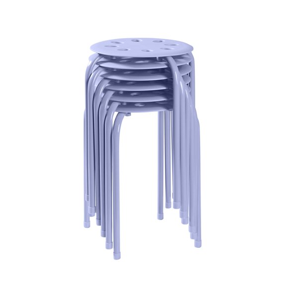 VECELO Set of 6 Plastic Stack Stools, 8 Holes Metal Round Top Stools, Portable Backless for Classrooms/Kitchen, Purple