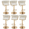 thumbnail image 1 of VECELO Set of 6 Velvet Bar Stools, Modern Swivel Adjustable Counter Height Kitchen Bar Chairs with Woven Back, for Dining Room Pub Island, White, 1 of 8