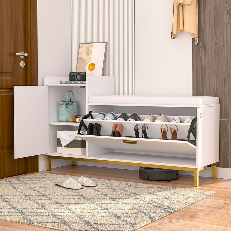 VECELO Shoe Storage Bench with Flip Drawer, Entryway Cabinet with - Main Image